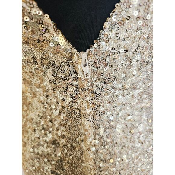 Gold Sequin Evening Gown Dress Cowl Draping Back & Zip Up Back Aleena Grace Sz 4 - Picture 11 of 14